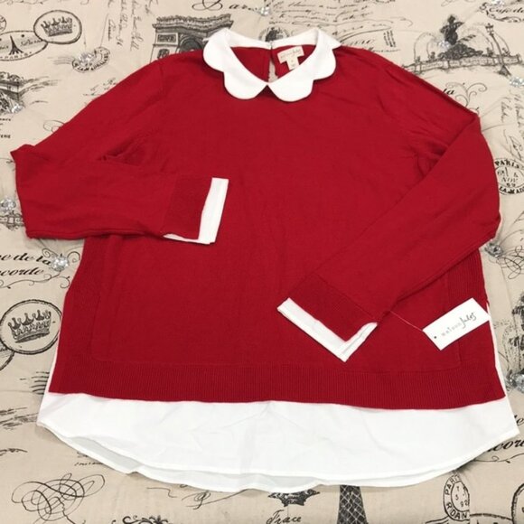 Maison Jules Scalloped-Neck Layered-Look Sweater - Picture 2 of 3